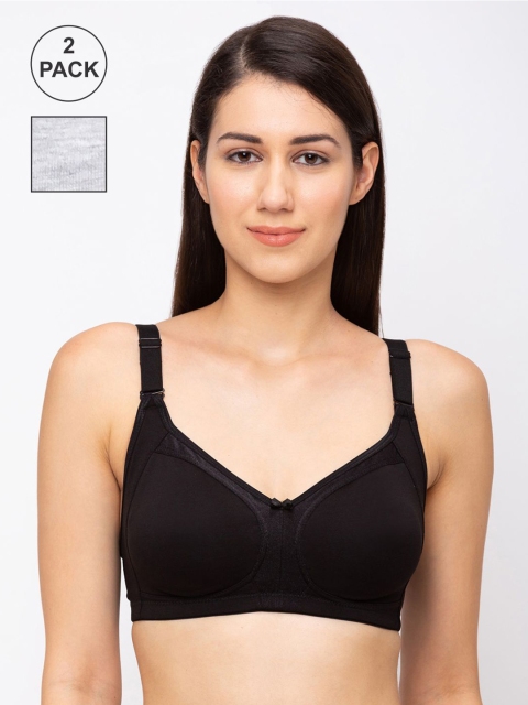 

Juliet Pack Of 2 Black & Grey Solid Non-Wired Non Padded Cotton Minimizer Bra