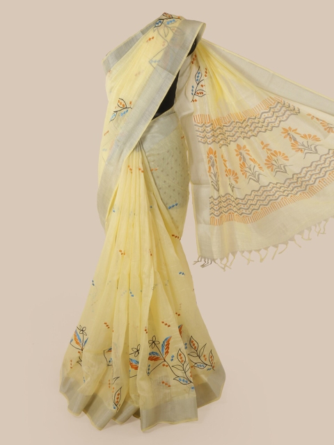 

Pothys Yellow Printed Chanderi Saree