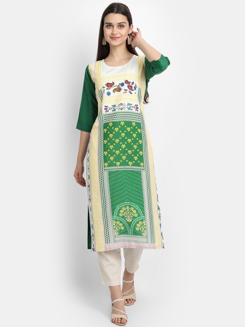 

Ethnic basket Women Green Geometric Printed Crepe Kurta