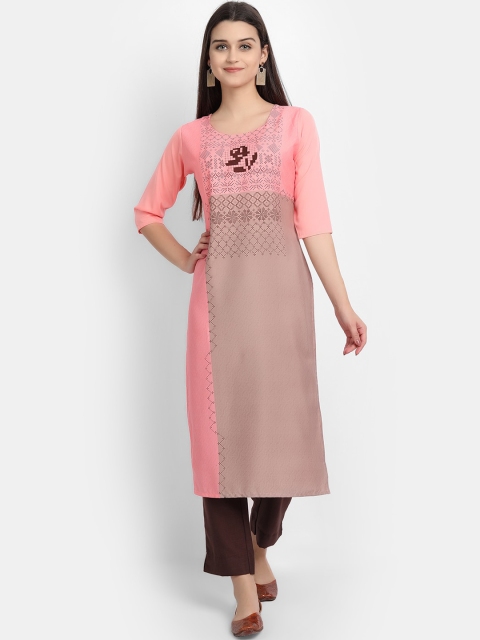 

Ethnic basket Women Pink Ethnic Motifs Printed Pastels Crepe Kurta