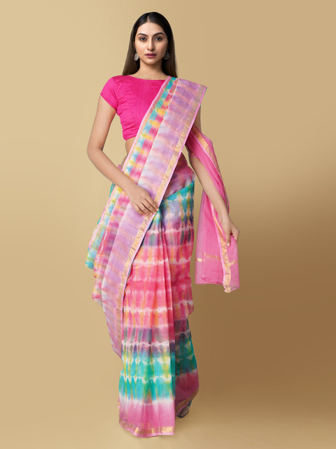 

Unnati Silks Pink Pure Cotton Dyed Kota Saree