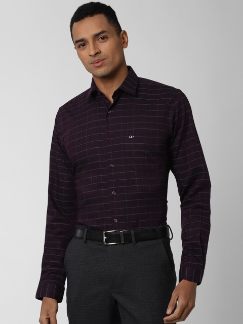 

Peter England Men Purple & Off-White Slim Fit Checked Formal Shirt