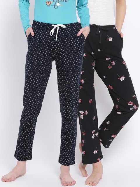 

Kanvin Women Pack of 2 Printed Pure Cotton Lounge Pants, Black
