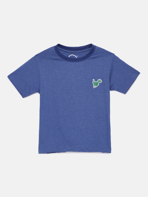 

ZION Boys Blue Pure Cotton Striped Round Neck T-shirt