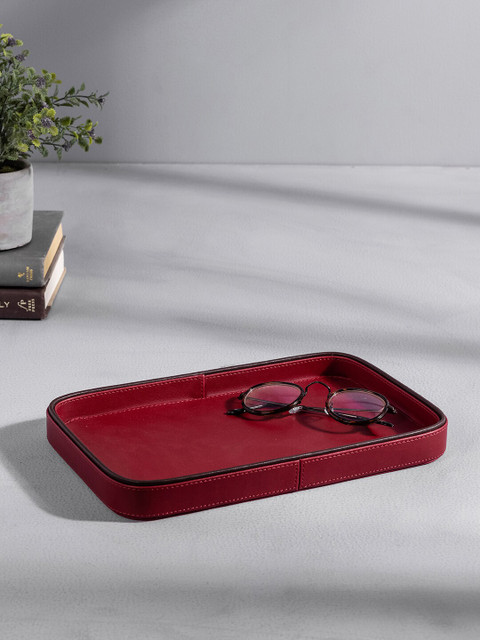 

Pure Home and Living Red & Brown Solid Faux Leather Organiser Tray