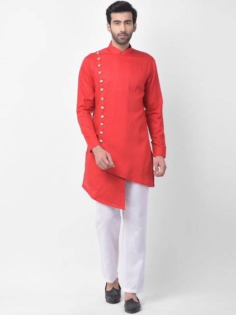 

SG LEMAN Men Red & White Regular Straight Kurta & Trousers