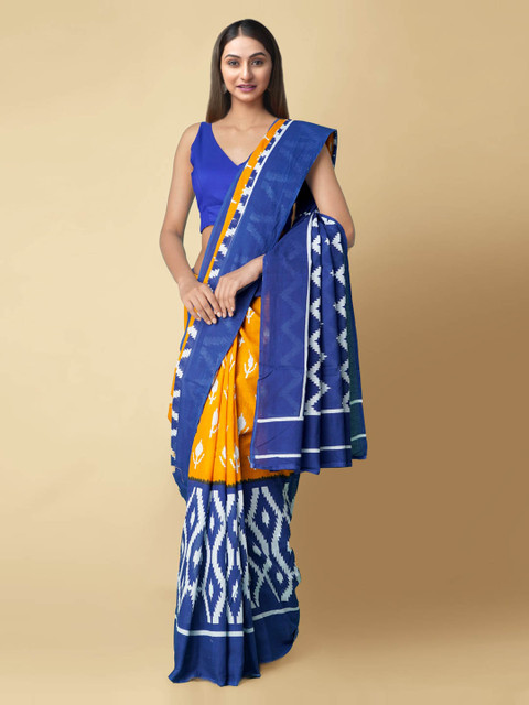 

Unnati Silks Orange Printed Pochampally Saree