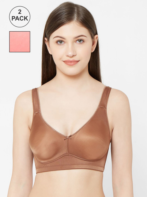 

Juliet Coffee Brown & Coral Set of 2 Solid Non-Wired Non Padded Everyday Bra