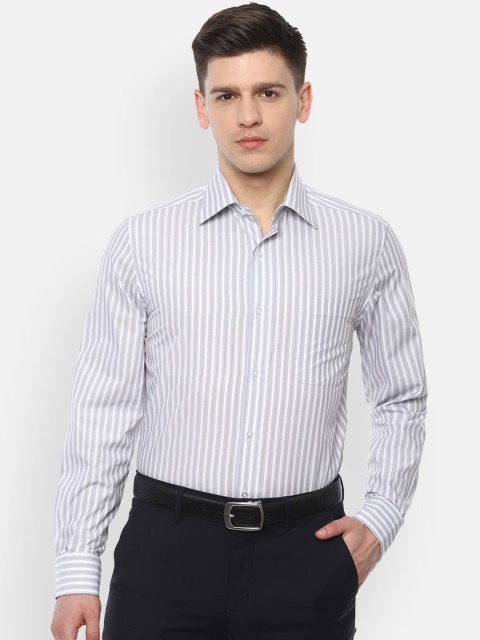 

Louis Philippe Men Grey & White Regular Fit Striped Pure Cotton Casual Shirt