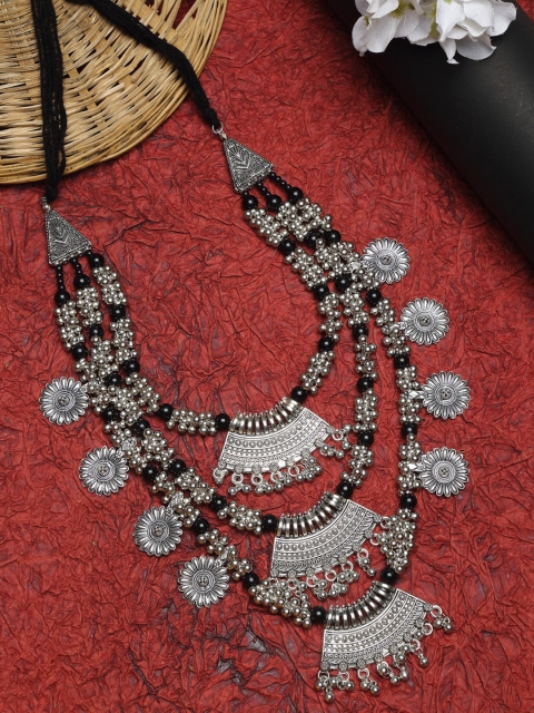 

NEUDIS Silver-Toned & Black Alloy Rhodium-Plated Layered Necklace
