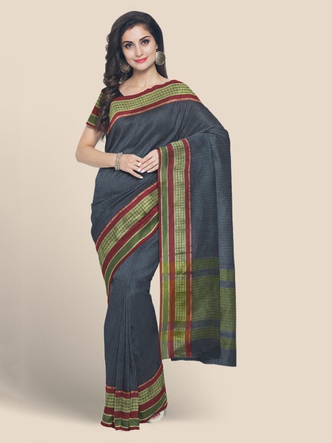 

Kalamandir Grey & Green Pure Cotton Checked Mangalagiri Saree