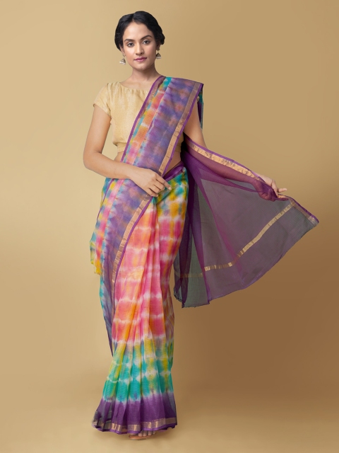 

Unnati Silks Multicoloured Pure Cotton Checked Kota Saree, Multi