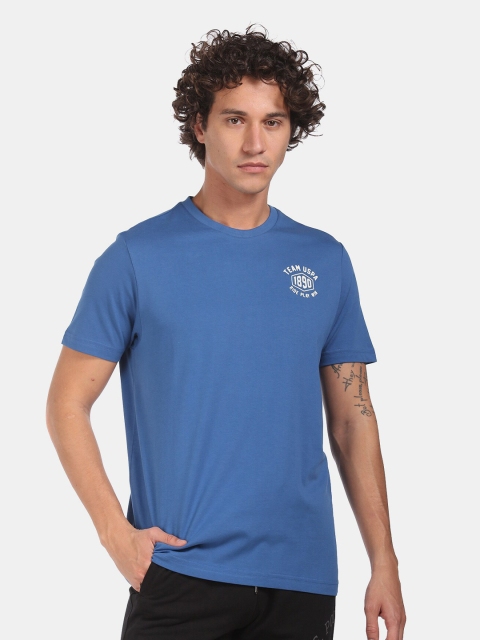 U.S. Polo Assn. Men Blue Solid Round Neck T-shirt