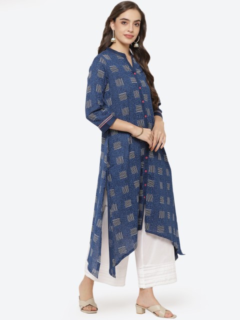 

Rangriti Women Blue Printed Kurta