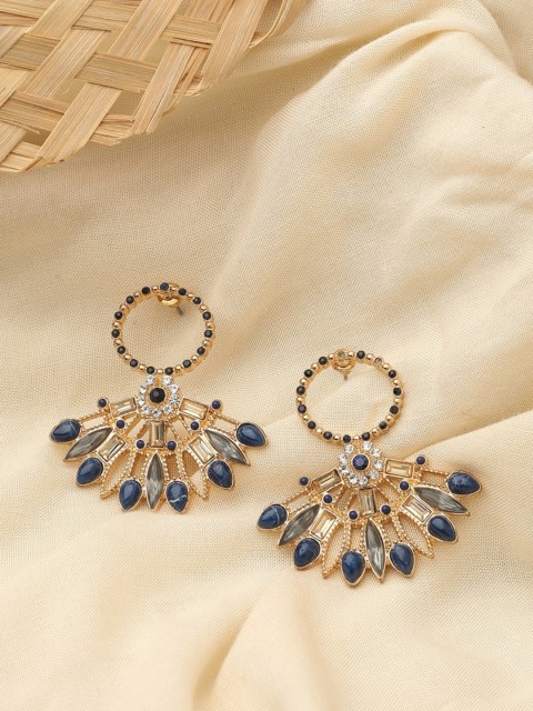 

Accessorize Navy Blue & Gold-Plated Geometric Drop Earrings