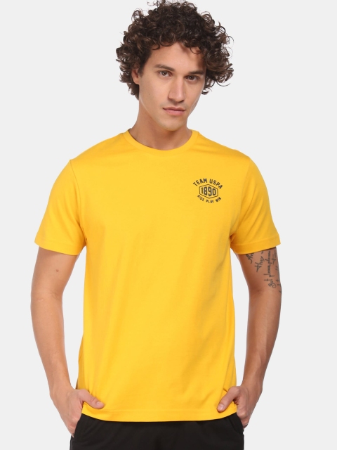 

U.S. Polo Assn. Men Yellow Solid Pure Cotton T-shirt