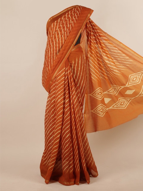 

Pothys Rust Orange & White Jute Silk Striped Saree
