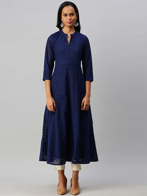 Soch Women Navy Blue Ethnic Motifs Embroidered Georgette Anarkali Kurta