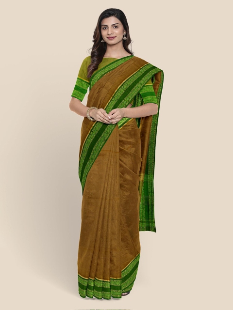 

Kalamandir Olive Green Pure Cotton Solid Mangalagiri Saree