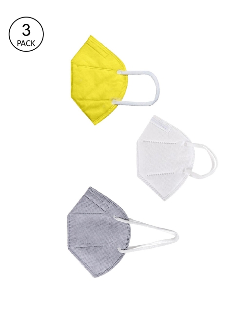 

OOMPH Unisex Pack Of 3 Solid 5-Ply Reusable Anti-Pollution 200 GSM KN95 Face Masks, Yellow