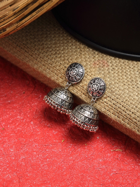 

NEUDIS Silver-Toned Contemporary Jhumkas