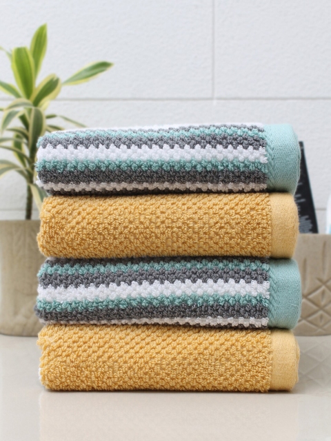 

AVI Living Set Of 4 Cotton Striped 550 GSM Hand Towels, Mustard