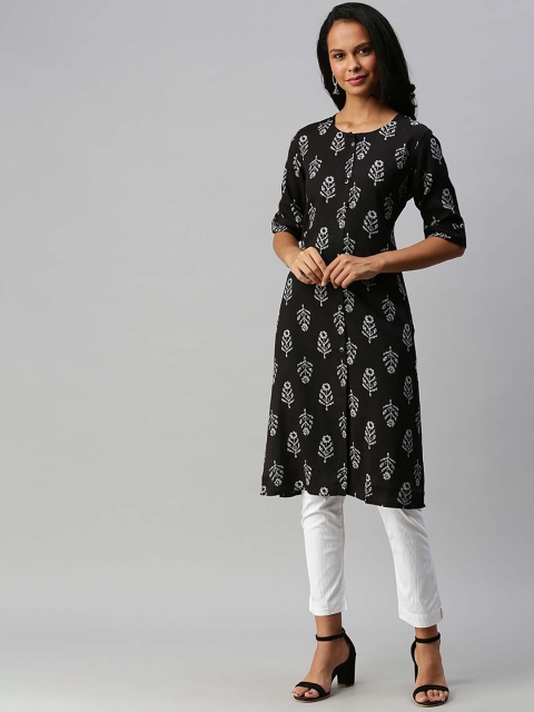 

Soch Women Black & Grey Ethnic Motifs Printed Straight Kurta