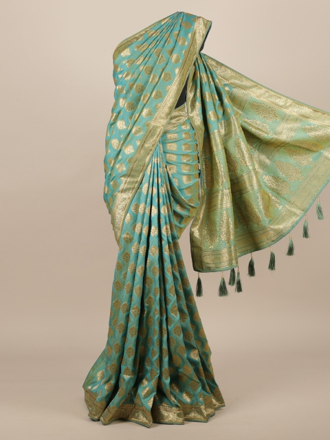 

Pothys Green & Golden Jute Silk Woven Design Saree