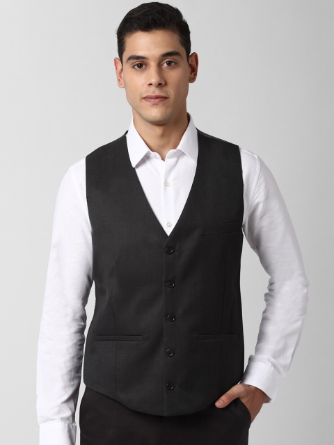 

Peter England Men Black Solid Woven-Design Slim Fit Single-Breasted Formal Waistcoat