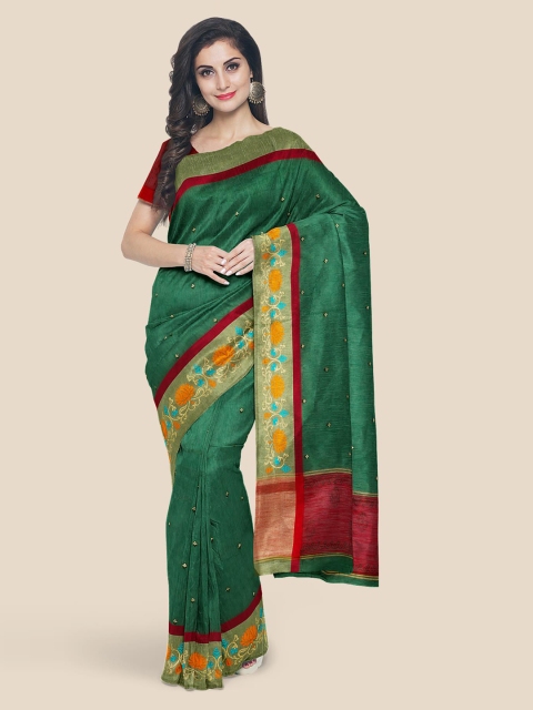 

Kalamandir Green & Red Silk Cotton Embroidered Saree