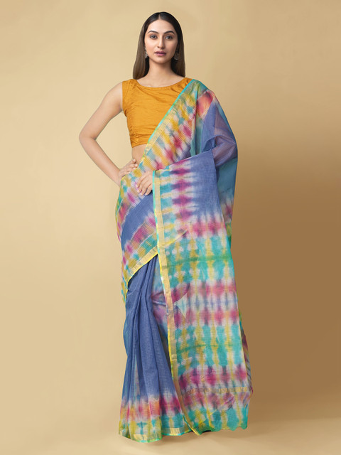 

Unnati Silks Violet & Sea Green Pure Cotton Printed Kota Handloom Saree