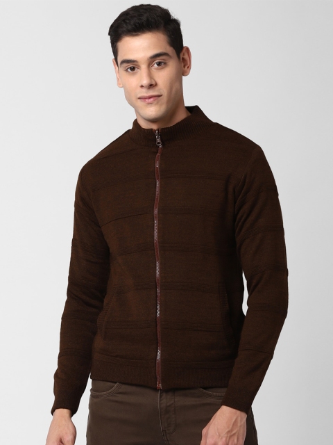 

Peter England Men Brown Striped Front-Open Acrylic Sweater