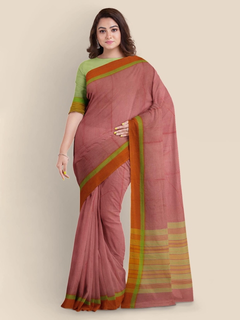 

Kalamandir Pink & Green Pure Cotton Solid Mangalagiri Saree