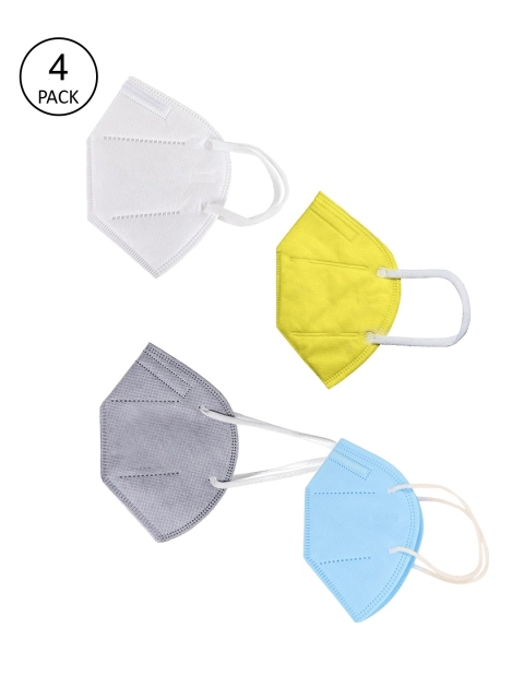 

OOMPH Unisex Pack Of 4 Solid 5-Ply 200 GSM Reusable Anti-Pollution KN95 Masks, Yellow