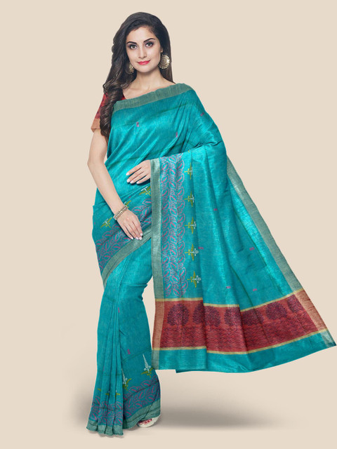 

Kalamandir Blue & Maroon Linen Blend Printed Venkatgiri Saree
