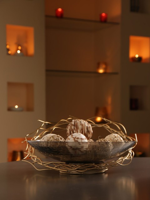 

Amoliconcepts Grey & Gold-Tone Decorative Glass Bowl With Iron Wire