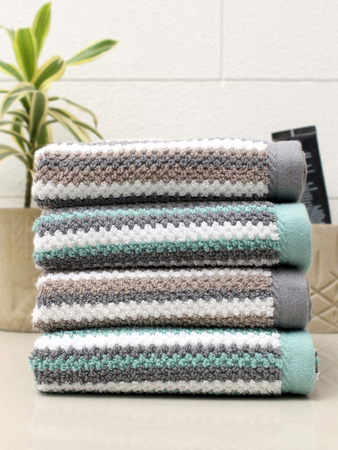 

AVI Living Set Of 4 Sea Green & White Stripes 550 GSM Cotton Hand Towels