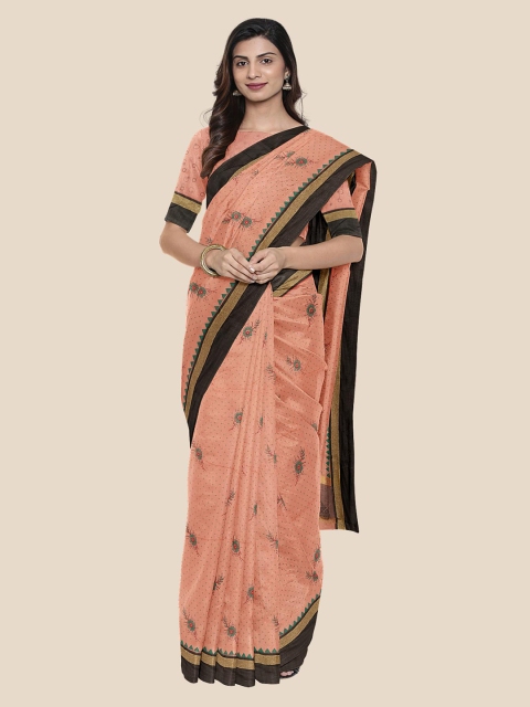 

Kalamandir Peach-Coloured & Black Silk Blend Printed Saree
