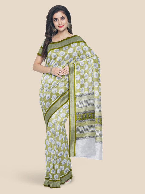 

Kalamandir Green Linen Blend Woven Design Venkatgiri Saree