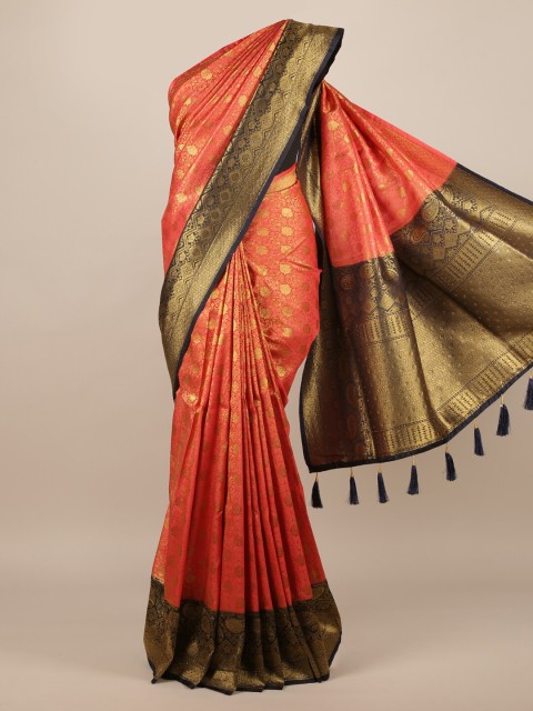 

Pothys Orange & Gold-Toned Jute Silk Woven Design Saree
