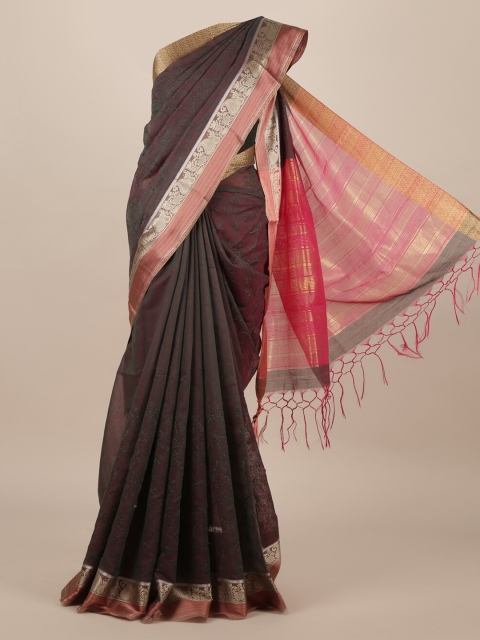

Pothys Maroon & Grey Jute Silk Embroidered Saree