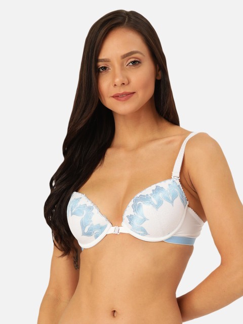 

MAKCLAN White & Blue Lace Underwired Lightly Padded Plunge Bra K23025BA