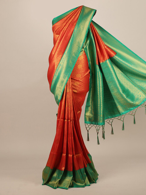 

Pothys Orange Woven Design Jute Silk Saree