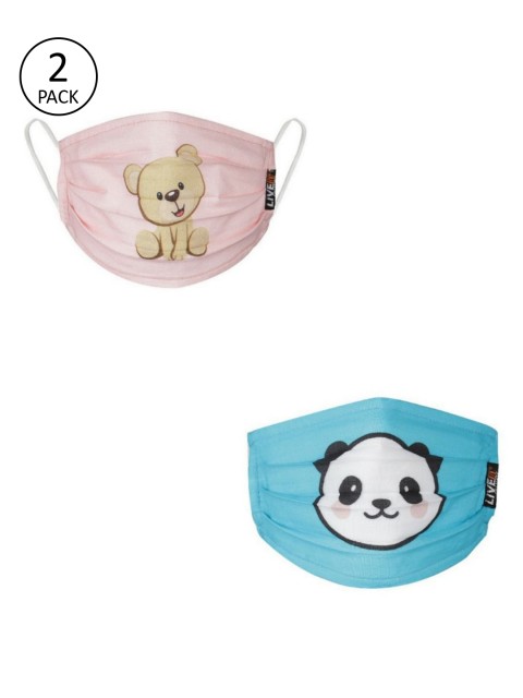 

LIVE IT SAFE Kids Pack Of 2 Printed 4-Ply Reusable Cotton Cloth Face Mask, Pink