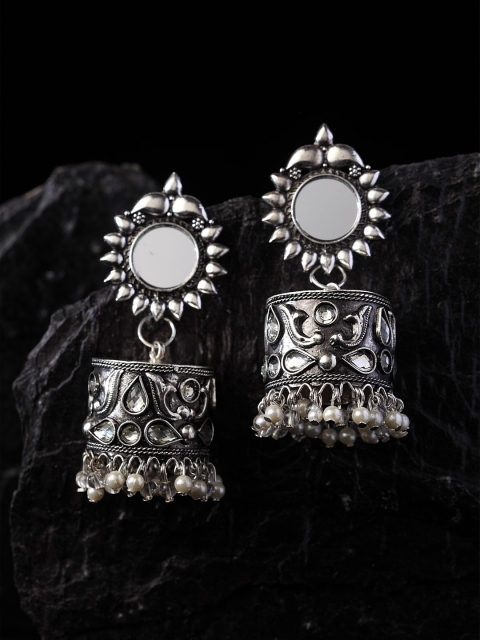 

PANASH Silver-Plated Contemporary Handcrafted Oxidized Jhumkas