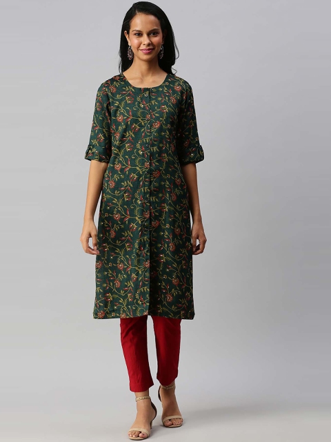 

Soch Women Green Geometric Keyhole Neck Anarkali Kurta
