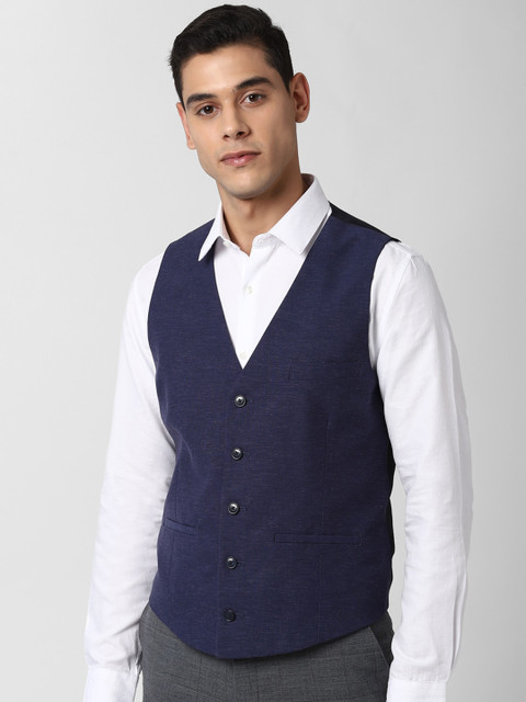 

Peter England Men Navy Blue Solid Slim-Fit Formal Waistcoat