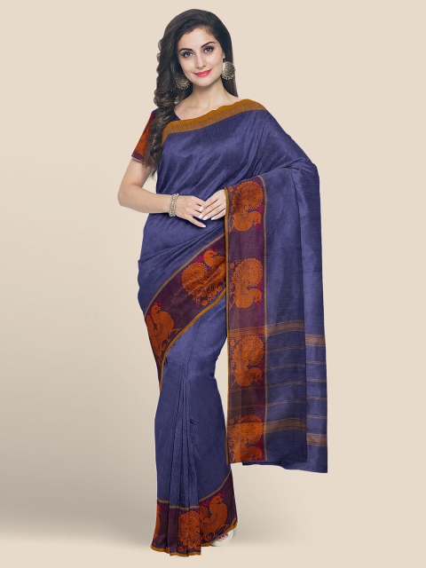 

Kalamandir Navy Blue & Maroon Pure Cotton Solid Mangalagiri Saree