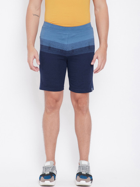 

Okane Men Blue Striped Regular Fit Sports Shorts