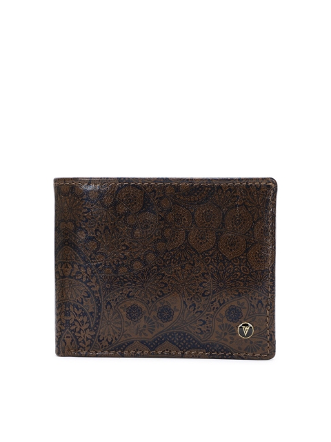 

Van Heusen Men Brown & Blue Printed Leather Two Fold Wallet